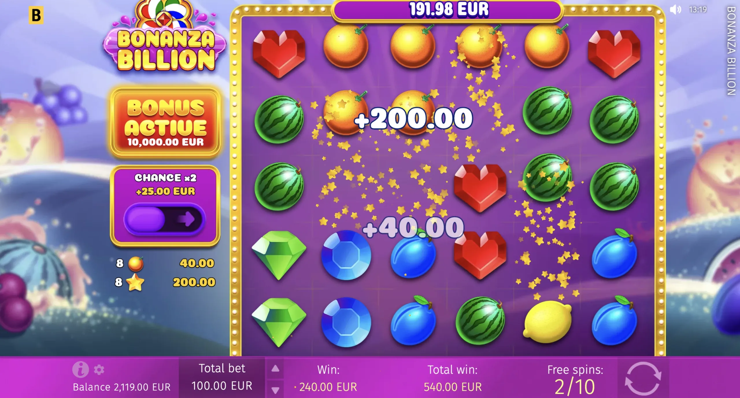 Example of a cluster win and refilling reels in Bonanza Billion