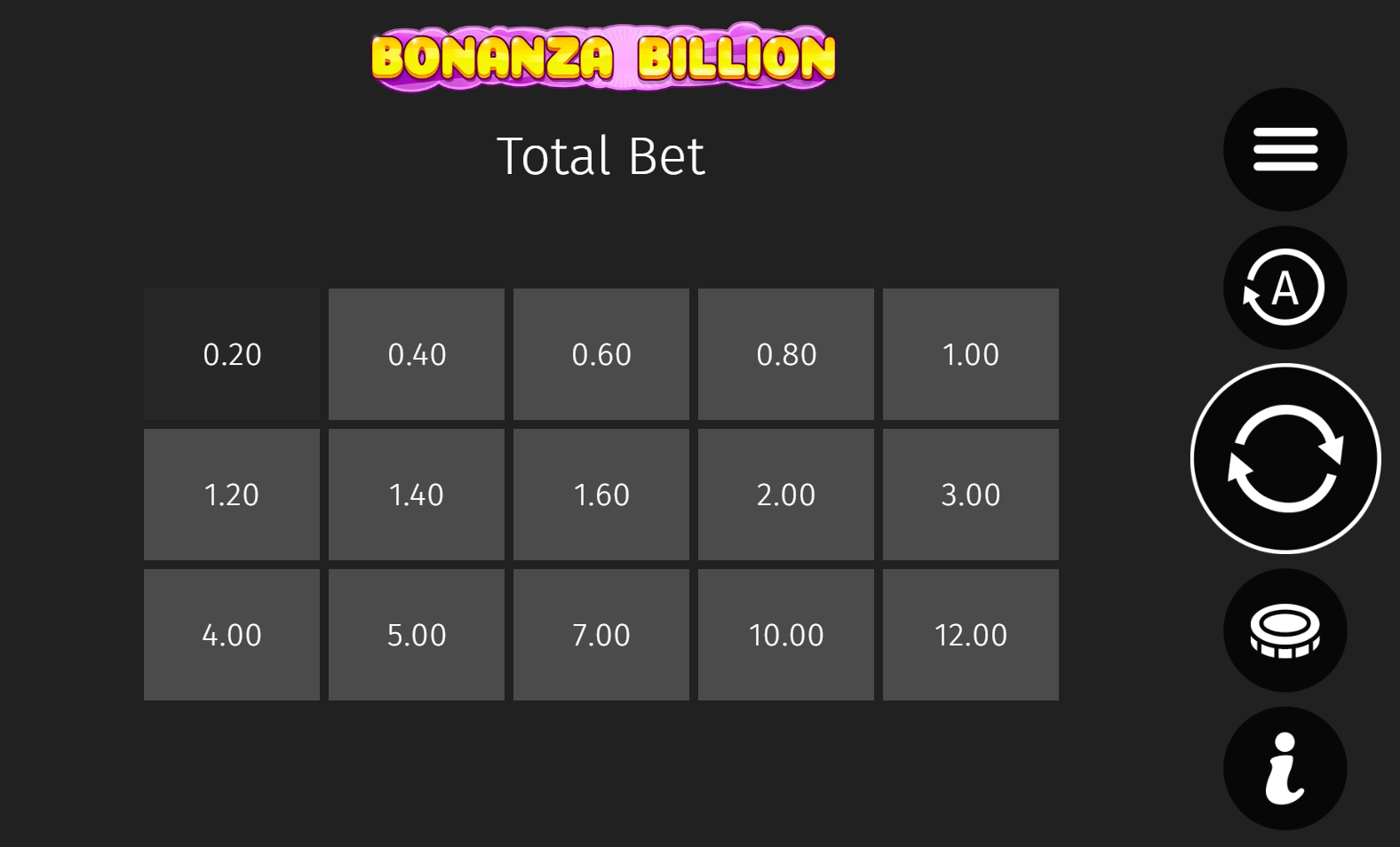 User interface and bet controls of Bonanza Billion slot